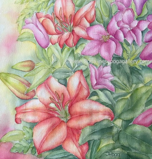 Pink flower painting in watercolor
