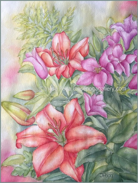 Watercolor art, pink flower painting