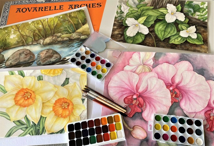 Art supplies for watercolor painting