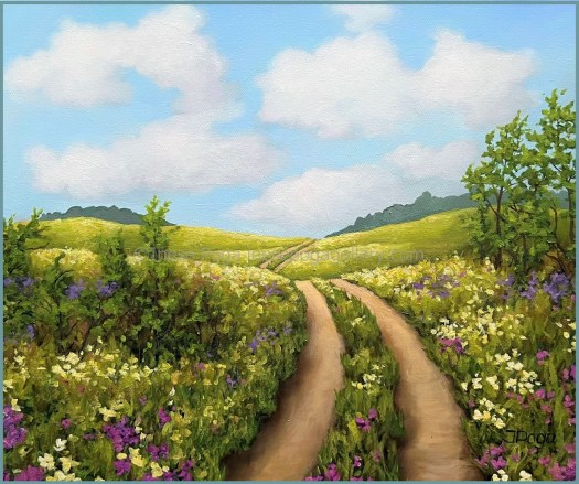 Blooming wildflower fields, summer landscape