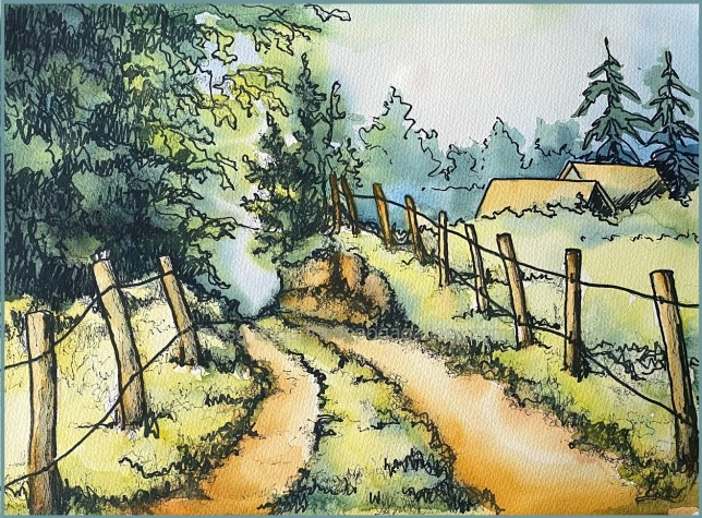 Sketching in watercolor, landscape