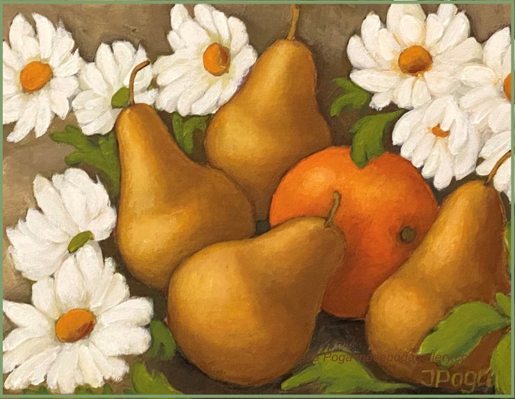 Pears and daisies, still life  painting