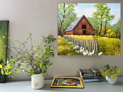 Spring landscape with barn