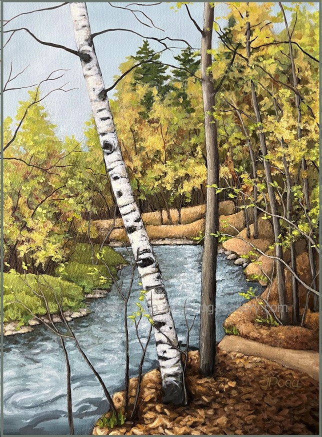 Spring path, spring landscape painting