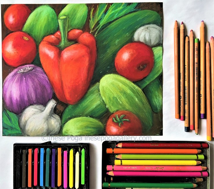 Pastel still life of vegetables