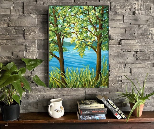 Textured painting on studio wall