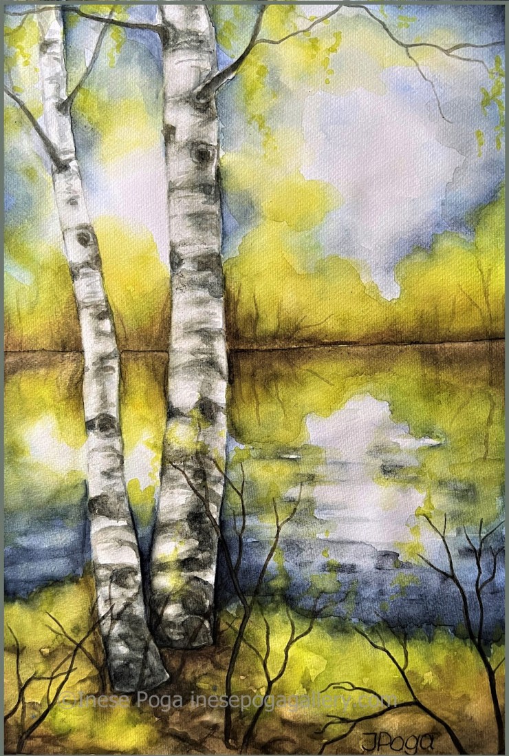Watercolor birch painting
