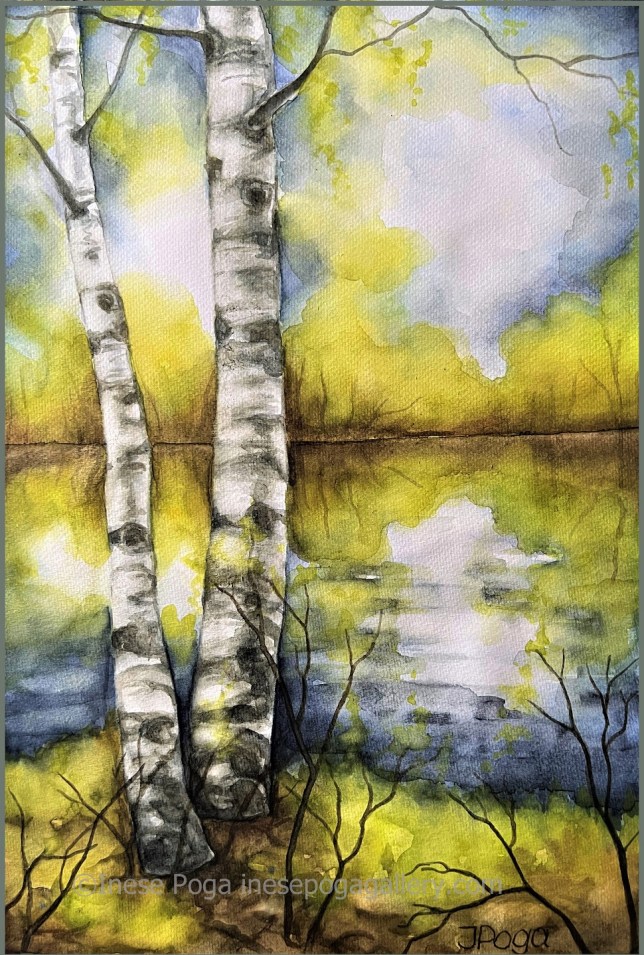 Watercolor birch painting