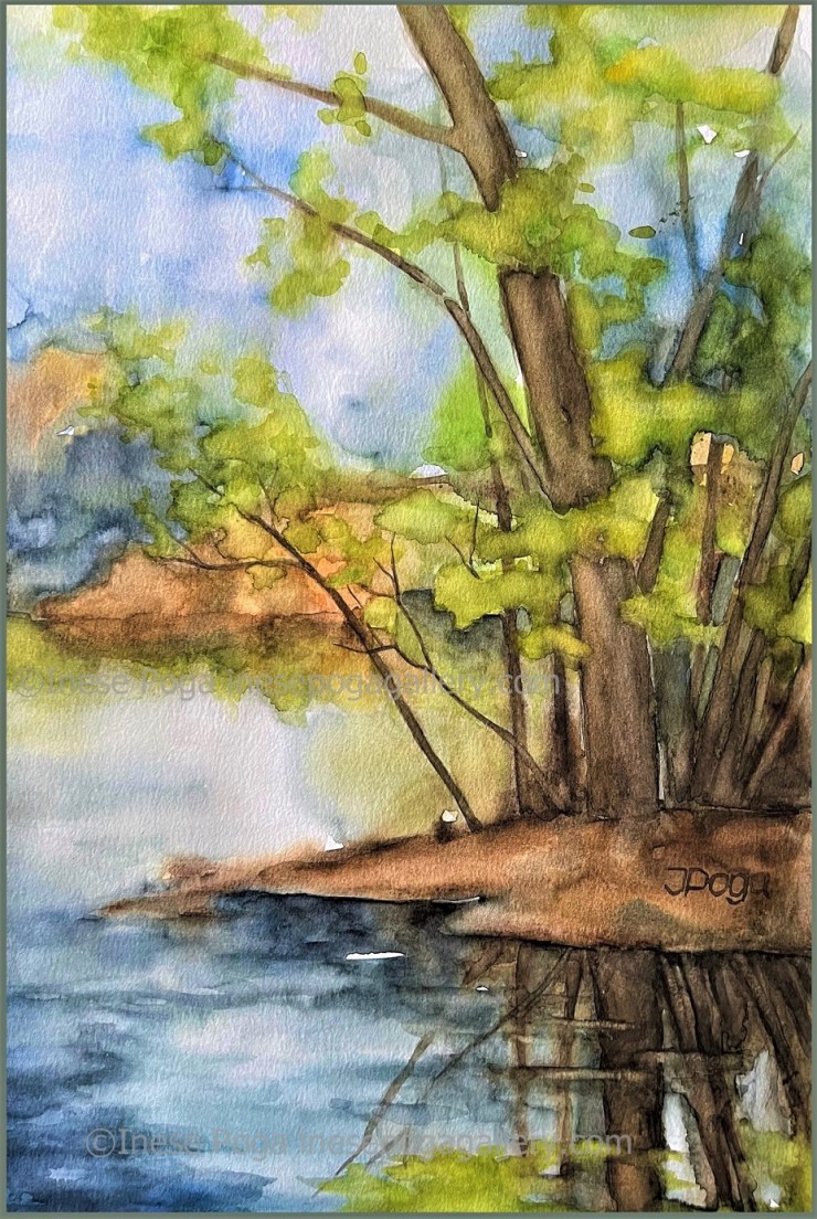 Spring trees, abstract watercolor collections