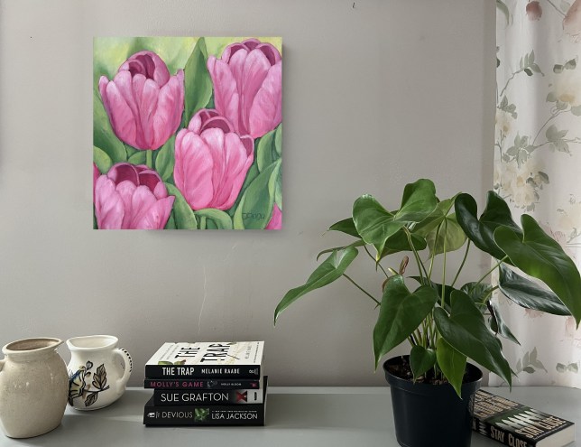 Pink tulips, acrylic painting, flower paintings
