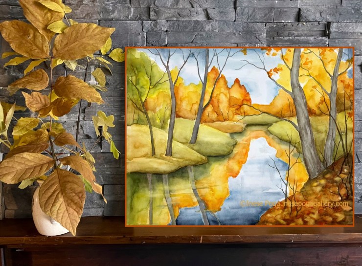 Fall nature painting in watercolor
