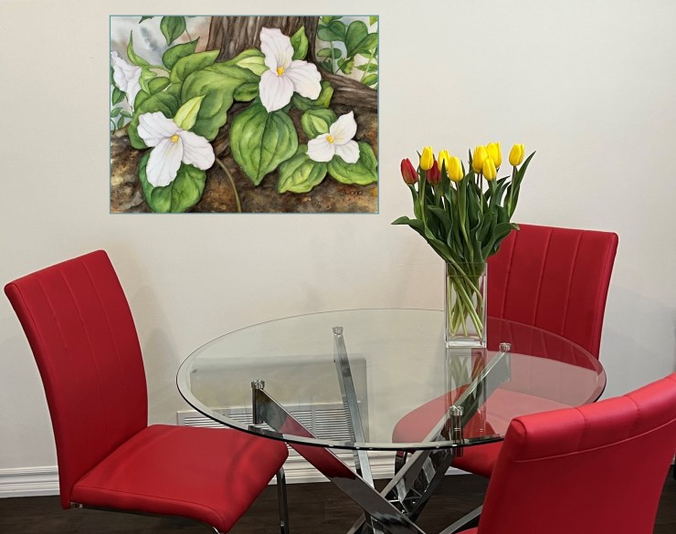 Trillium blooms, watercolor painting