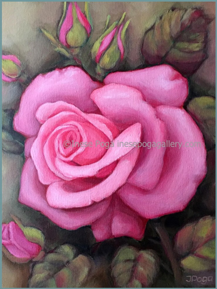 Pink rose, elegance, acrylic painting, rose painting